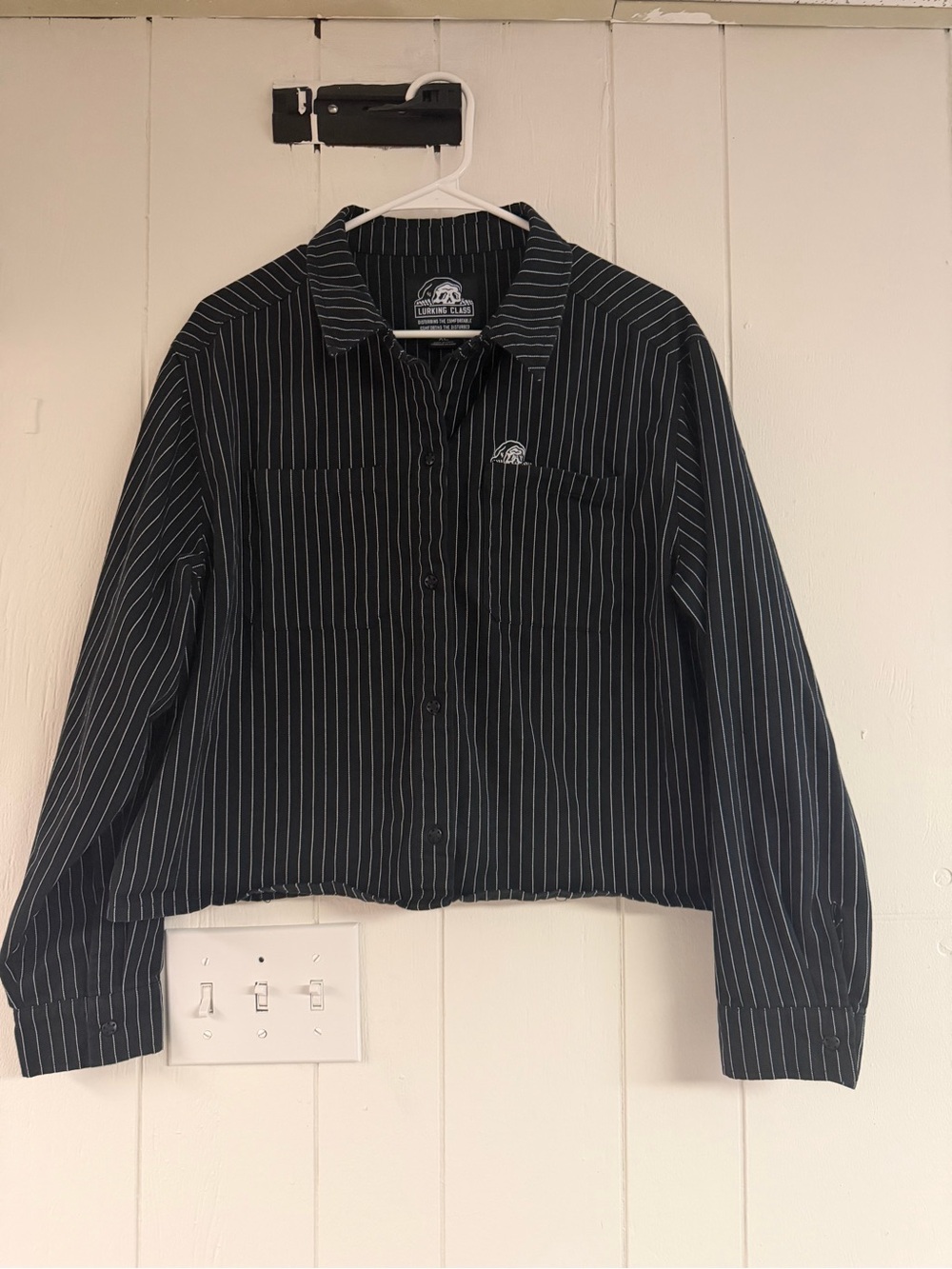 Lurking Class by Sketchy Women’s Long Sleeve Striped Crop Button-Up- Size XL